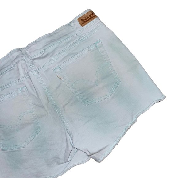 Levis Distressed Frayed Raw Hem Aqua Blue Denim Jean Shorts Womens 12 - Picture 6 of 7
